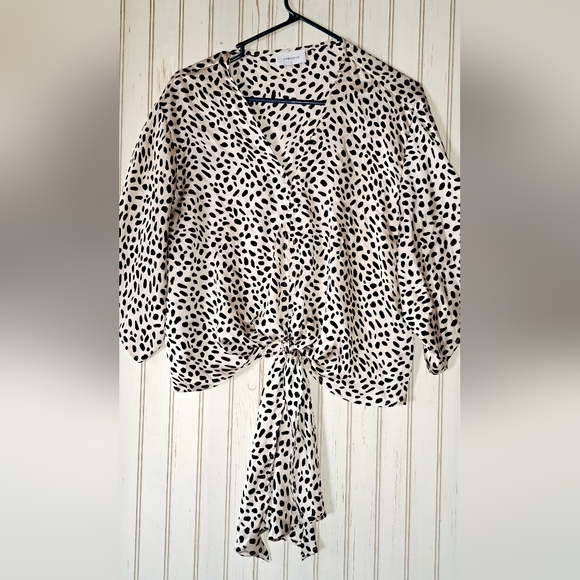 Ladies Adrienne Leopard Print Tie Front Cropped Blouse Oversized Going Out Small - Picture 2 of 8